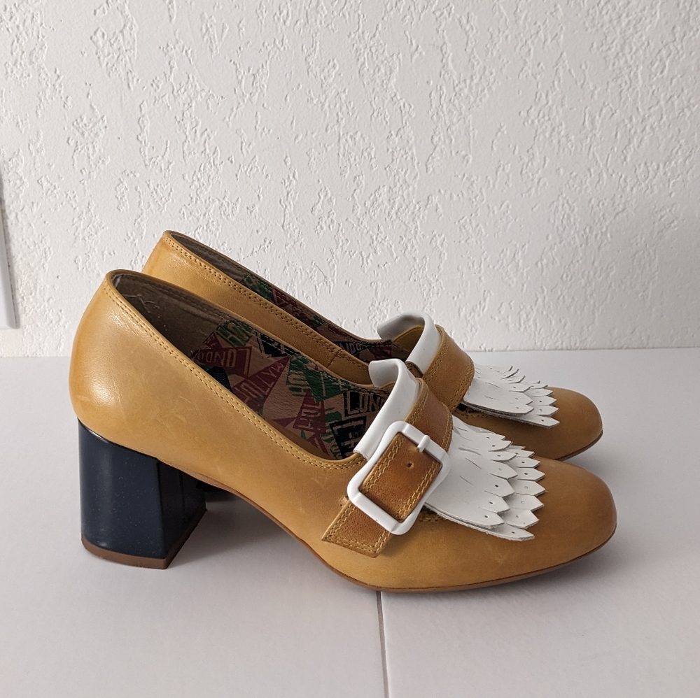 Miss L Fire Stine SIZE 37 Block Heels Yellow and Blue